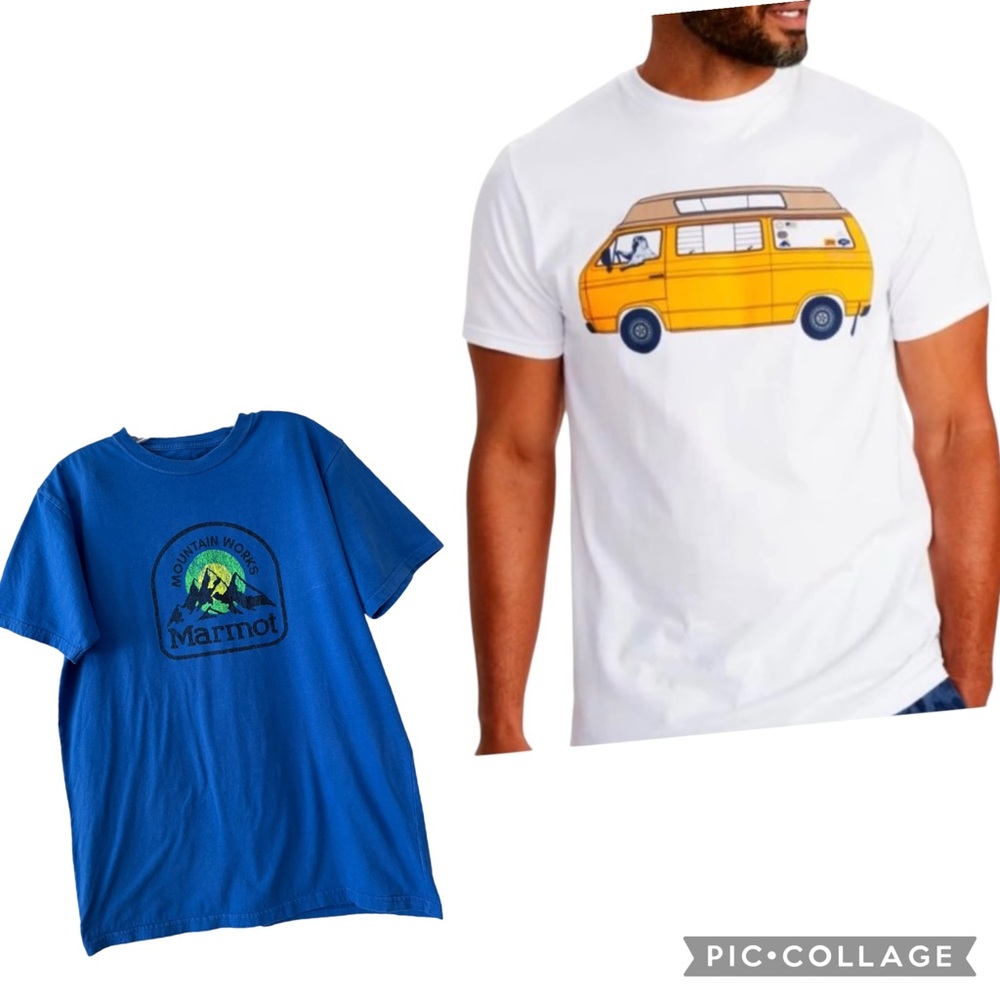 MARMOT RETRO VAN LIFE CAMPER VAN BIGFOOT GRAPHIC TEE + BONUS MOUNTAIN WORKS TEE